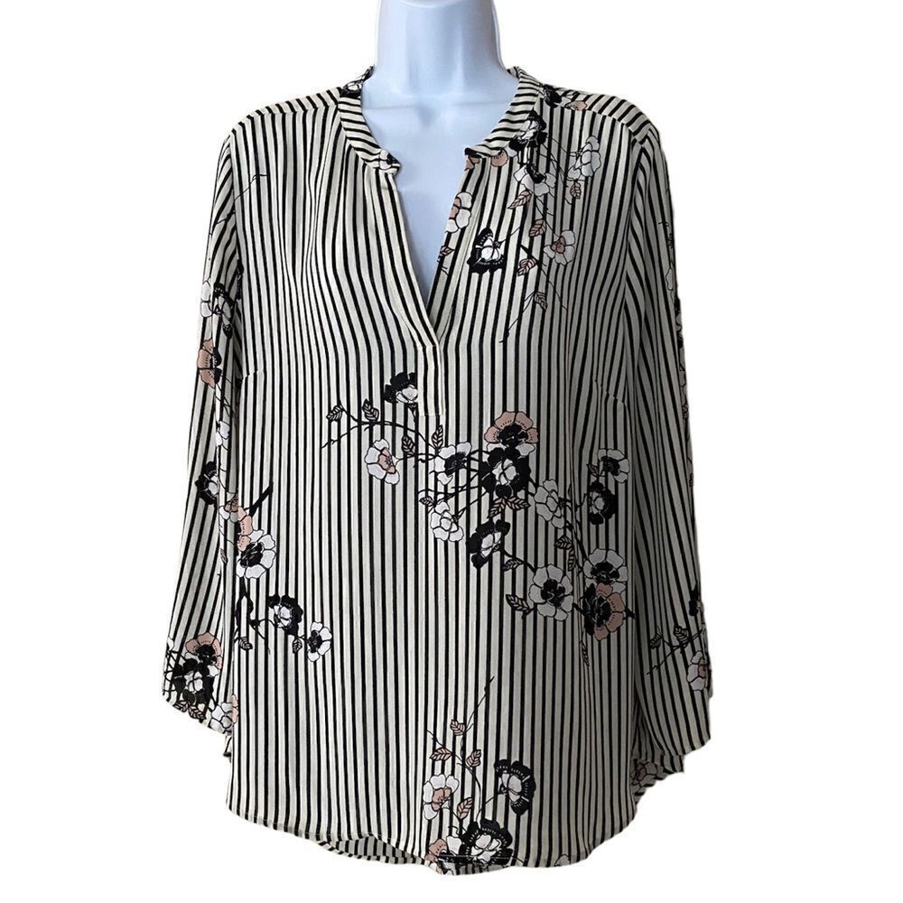 Black Rainn Women’s Stripe and Floral Blouse